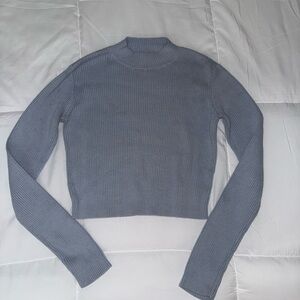 Blue Ribbed Long Sleeve Crop Top sweater